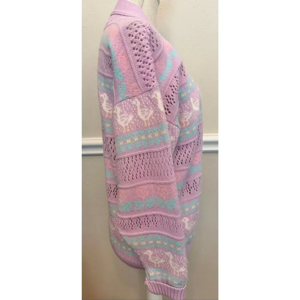 Vintage Pink Cardigan Sweater Neddles Button Down Goose Pastel